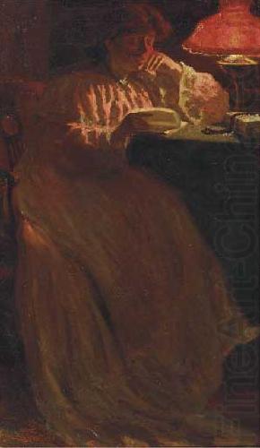 Woman reading by lamp light, Pier Leone Ghezzi